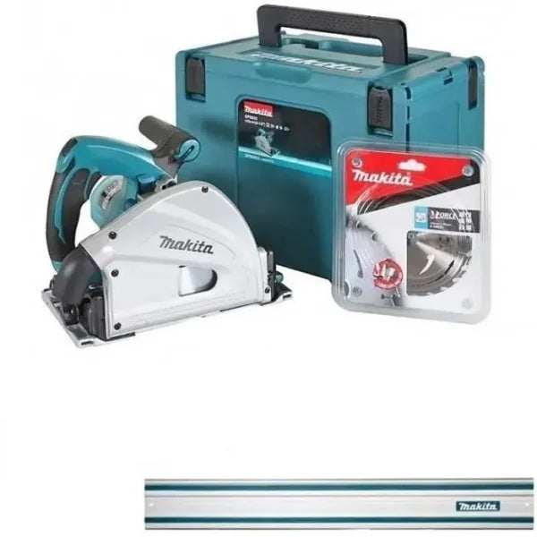 Scie circulaire plongeante MAKITA 1300W 165MM en coffret MAK-PAC + Rail de guidage 1400 mm – SP6000J
